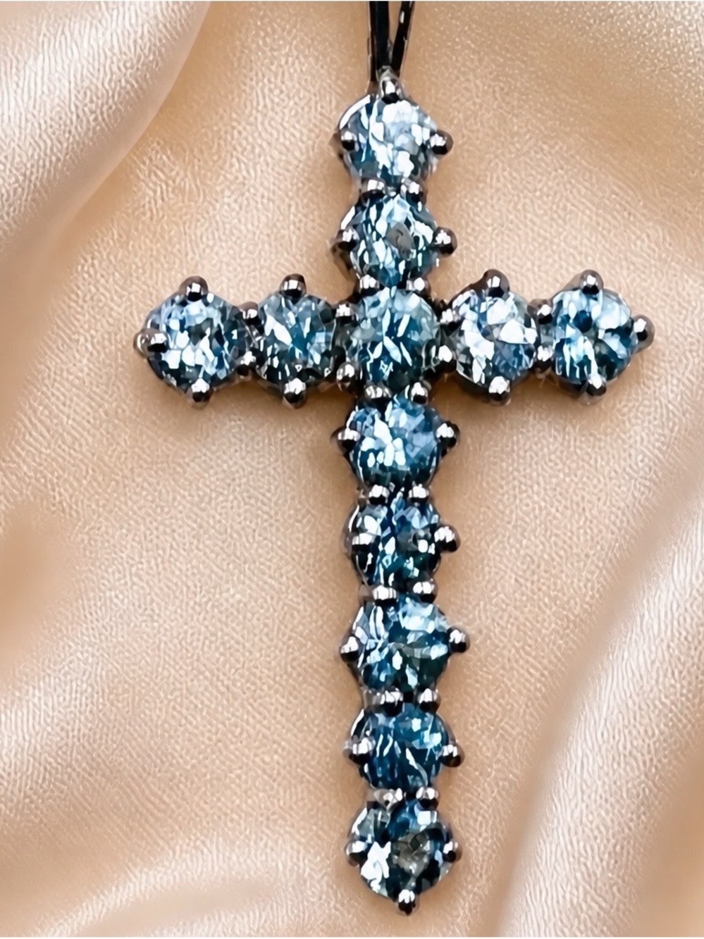 Genuine Natural Aquamarine Cross Pendant Necklace with 18”chain